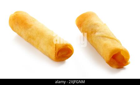 two fried springrolls isolated on white background Stock Photo