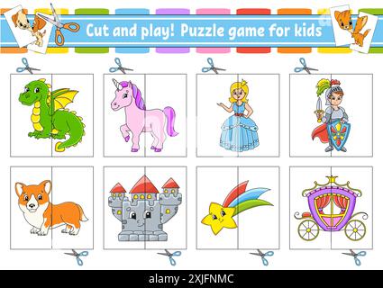 Vector fairytale flash cards set. English language game with cute ...