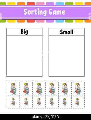 Sorting game for children. Happy characters. Big and small. Education worksheet. Vector illustration. Stock Vector
