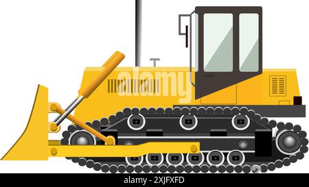 Building bulldozer. Industrial machinery. Construction machinery. Vector illustration. Isolated on white background. Color yellow Stock Vector