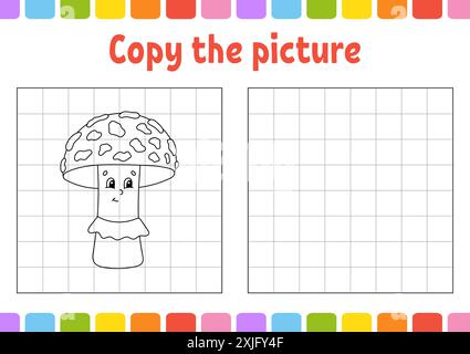 Copy the picture. Coloring book pages for kids. Education developing worksheet. Game for children. Handwriting practice. Funny character. Vector illus Stock Vector