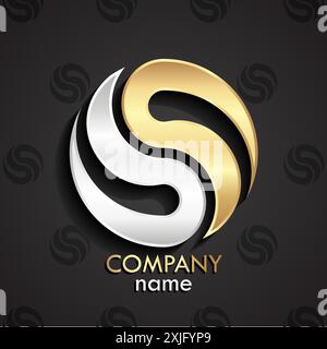 3d golden silver modern circle logo, vector illustration Stock Vector
