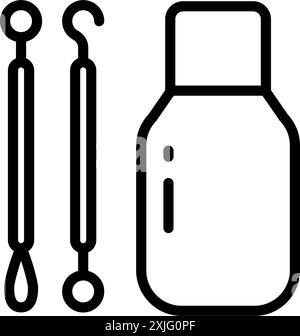 Face skin cleaning tools outline icon set. Stainless steel blackhead acne remover pimple loop, spoon simple sign. Problem face care and beauty devices Stock Vector