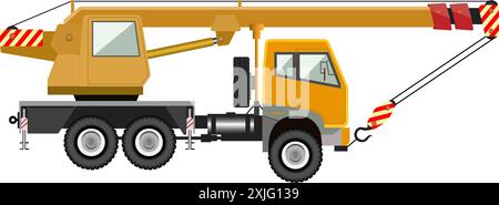 Mobile crane. Industrial machinery. Construction machinery. Vector illustration. Isolated on white background. Color yellow. Stock Vector