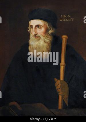 John Wycliffe. Portrait of the 14th century English philosopher John Wycliffe ( c. 1320s-1384) by Thomas Kirkby, oil on canvas, c. 1828 Stock Photo