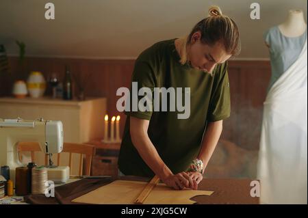 Designer Working With Patterns In Workshop Stock Photo