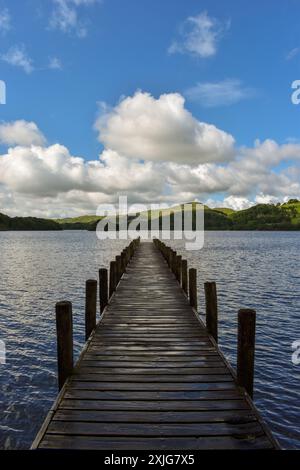 A wooden jetty out onto Coniston water. Stock Photo