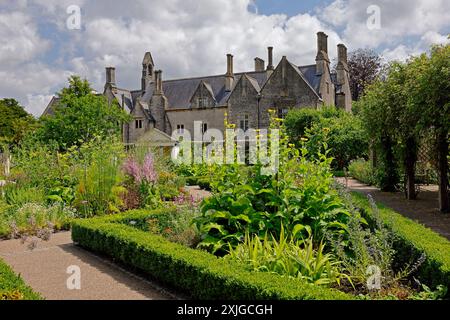 Cowbridge Physic Garden with the Old Grammar School building in background, Vale of Glamorgan (near Cardiff) Taken July 2024 Stock Photo