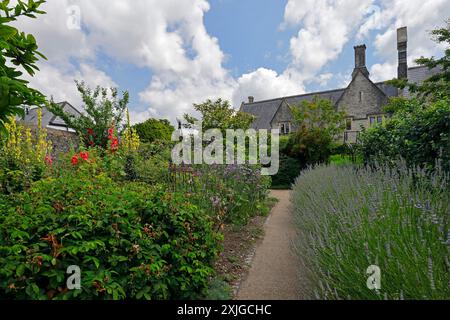 Cowbridge Physic Garden with the Old Grammar School building in background, Vale of Glamorgan (near Cardiff) Taken July 2024 Stock Photo