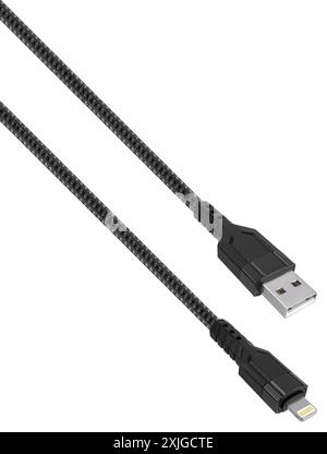 cable with Lightning and USB connector on white background in insulation Stock Photo