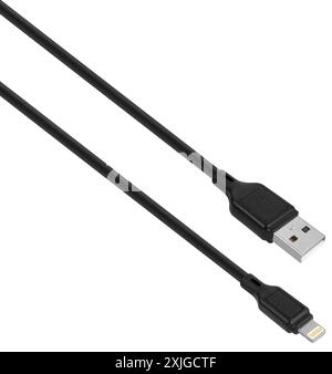 cable with Lightning and USB connector on white background in insulation Stock Photo
