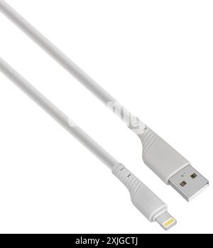 cable with Lightning and USB connector on white background in insulation Stock Photo