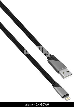 cable with Lightning and USB connector on white background in insulation Stock Photo