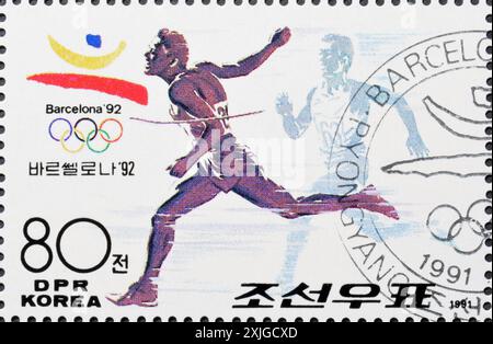 Cancelled postage stamp printed by North Korea, that promotes Summer Olympic Games 1992 - Barcelona, circa 1991. Stock Photo