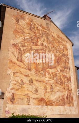 Historical mural on a building wall in Valence city in France in Europe Stock Photo