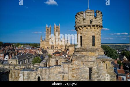 Aerial/drone picture of Lincoln Cathedral. Lincoln Cathedral, also called Lincoln Minster and formally the Cathedral Church of the Blessed Virgin Mary Stock Photo