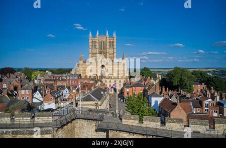 Aerial/drone picture of Lincoln Cathedral. Lincoln Cathedral, also called Lincoln Minster and formally the Cathedral Church of the Blessed Virgin Mary Stock Photo