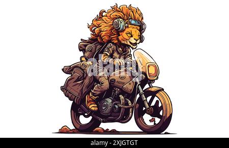 Lion Riding a Motorcycle Vector Illustration Stock Vector