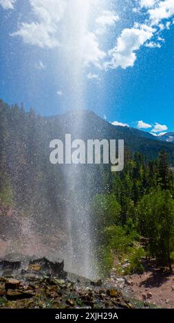 Families enjoying Cascade Falls Park in Ouray, Colorado. Stock Photo