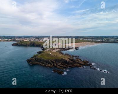 Aerial view of the town center and beaches of Newquay, a popular tourist destination in cornwall, england Stock Photo