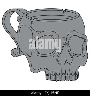 Vector design of human skull porcelain tea cup, skull coffee cup, blood ...