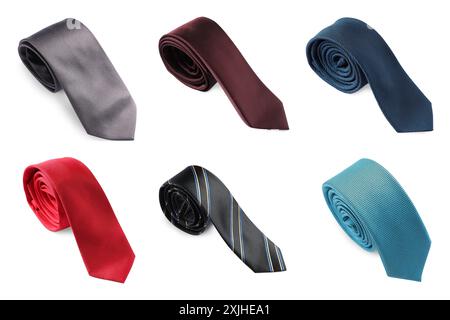 Many different ties isolated on white, set Stock Photo