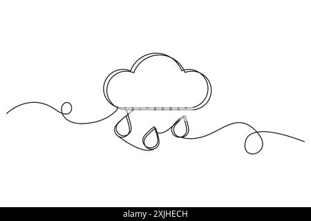 Cloud with raindrops. Continuous line art. Minimalist weather icon. Vector illustration. Stock Vector
