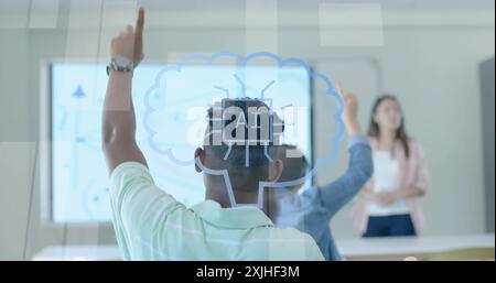Image of ai data processing over diverse students at school Stock Photo