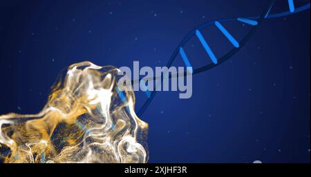 DNA strand and glowing particles, scientific research image. Genetics, biotechnology, molecular, helix, genome, innovation Stock Photo