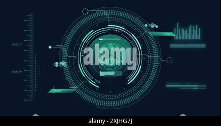 Image of human brain and digital data processing over black background Stock Photo