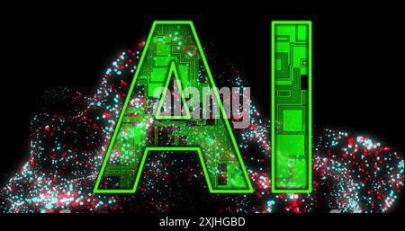 Image of ai text and glowing connections on black background Stock Photo