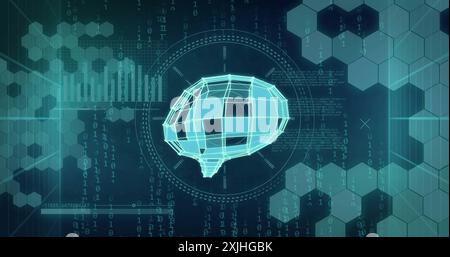 Image of human brain and digital data processing over black background Stock Photo