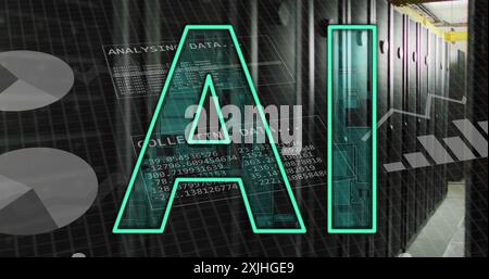 Image of ai text and data processing over computer servers Stock Photo
