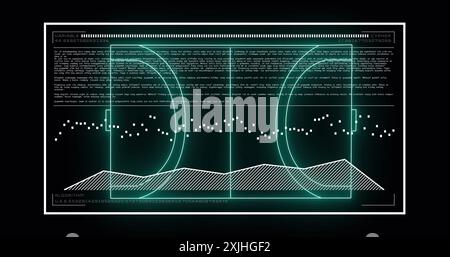 Image of data processing over neon stadium on black background Stock Photo