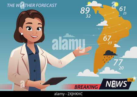 A vector illustration of Female Reporter Weather Woman Stock Vector