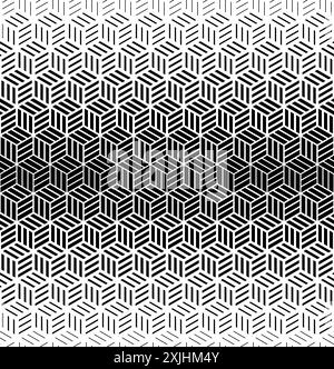 Abstract geometric pattern with cubes and strips. A seamless vector background. Black and white texture. Stock Vector
