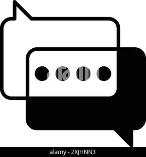 A black and white image of two speech bubbles with a keypad in the middle. The keypad has four dots on it Stock Vector