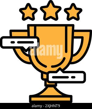 A black and white image of a trophy with three stars on it. The trophy is designed to look like a cup with a handle and a base. The stars are placed a Stock Vector