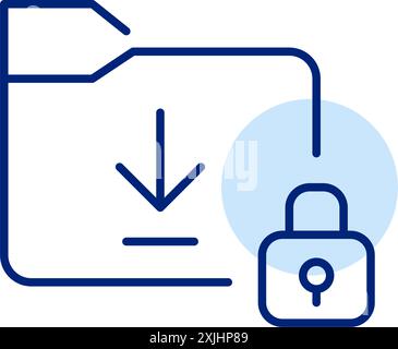 File folder, download arrow and lock. Secure file access, locked data transfer. Pixel perfect, editable stroke vector icon Stock Vector