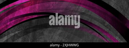 Purple and black grunge wavy stripes abstract banner design. Geometry tech background. Vector illustration Stock Vector