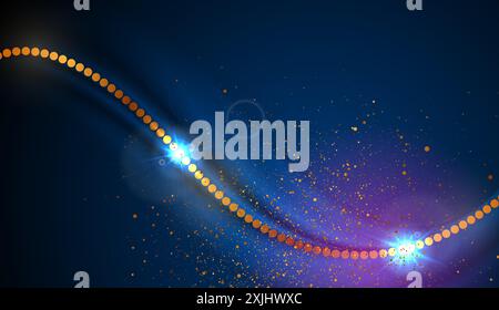 Blue ultraviolet shiny background with glowing golden dots and particles. Vector corporate luxury design Stock Vector