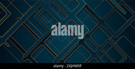 Dark blue geometric stripes with golden stroke abstract background. Vector design Stock Vector