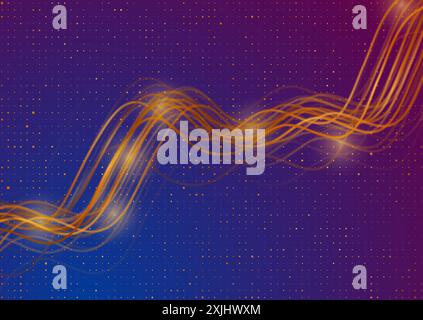 Golden glossy smooth waves and shiny dots abstract background. Vector design Stock Vector