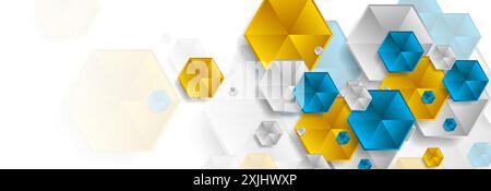 Colorful geometric tech background with glossy hexagons. Vector banner design Stock Vector