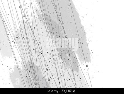Grey grunge blots background with abstract dots and lines. Vector design Stock Vector