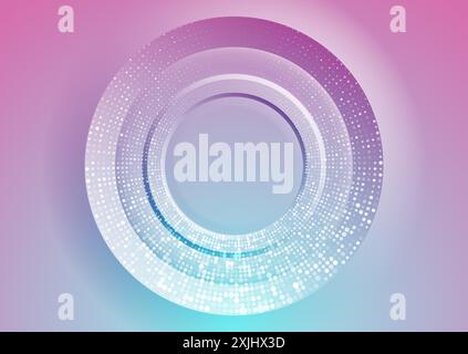 Bright blue pink geometric glossy circles with sparkling dots abstract background. Shiny vector design Stock Vector