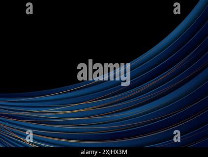 Blue wavy abstract background with golden lines. Geometric corporate retro vector design Stock Vector