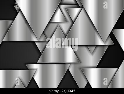 Silver metallic triangles abstract technology background. Geometric vector design Stock Vector