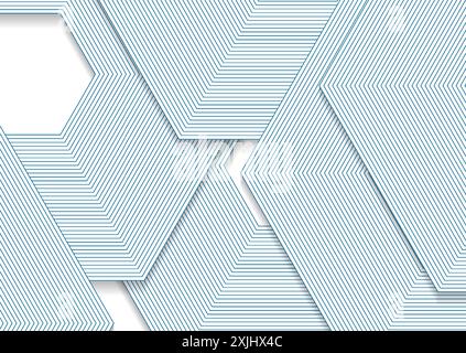 Blue and white linear hexagons abstract geometry design. Minimal hi-tech vector background Stock Vector