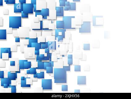 Blue and white squares abstract geometric hi-tech background. Vector design Stock Vector